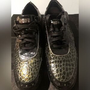 GOODOO Black and Green Snakeskin Sneakers Men SZ 10
